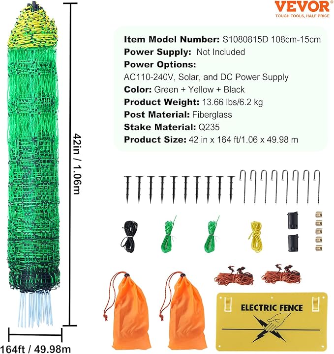 VEVOR Electric Fence Netting, 42"H x 164&