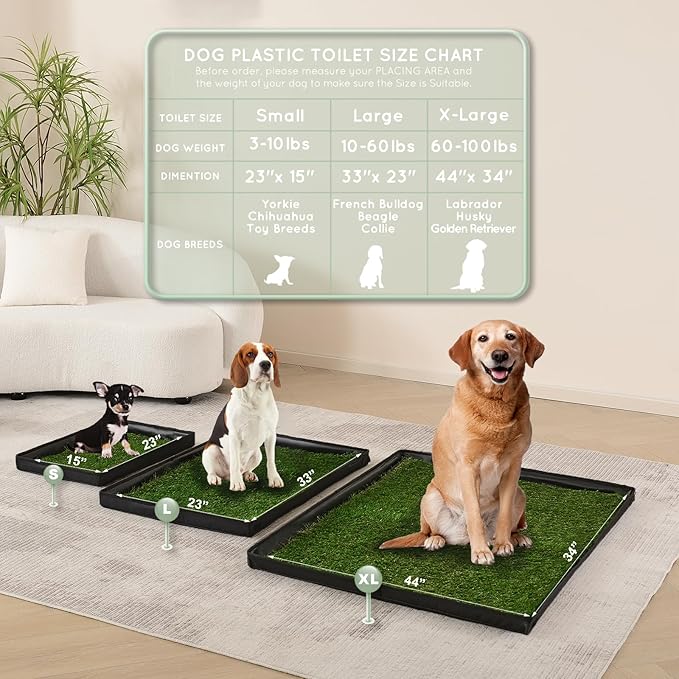 Dog Grass Pad with Foldable Dog Litter Box,Large Liner Base for Balcony,Ultra-Absorbent Artificial Grass Pads for Dogs Pee Pad Holder, Potty Training, 2 PCS Reusable Pee Pad