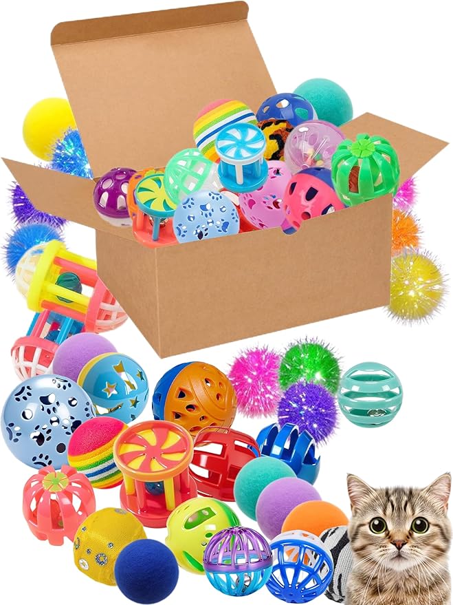 40-Piece Cat Toy Variety Pack for Indoor Cats and Kittens, Bouncy Paws (1.5&