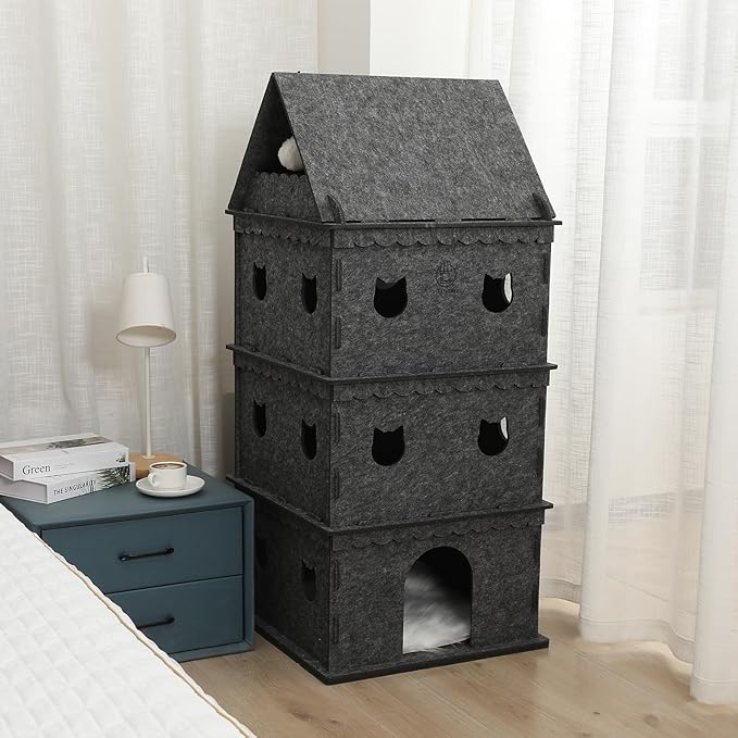 4-Tier Indoor Cat Apartment,Cozy Pet Cat Bed, Hideaway, and Sturdy Cat Castle for Multiple and Large Cats
