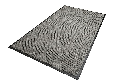 WaterHog Diamond | Commercial-Grade Entrance Mat with Rubber Border – Indoor/Outdoor, Quick Drying, Stain Resistant Door Mat (Medium Grey, 4&