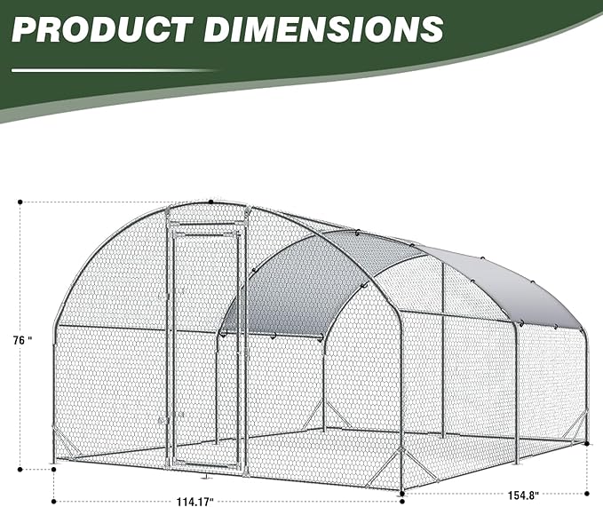 4ever2buy Large Metal Chicken Coop with Run Walk-in Poultry Cage Chicken Runs House Pen Cage Dome Roofed Chicken Coops with Anti-Ultraviolet Cover for Outdoor Yard Farm Use 9.5&