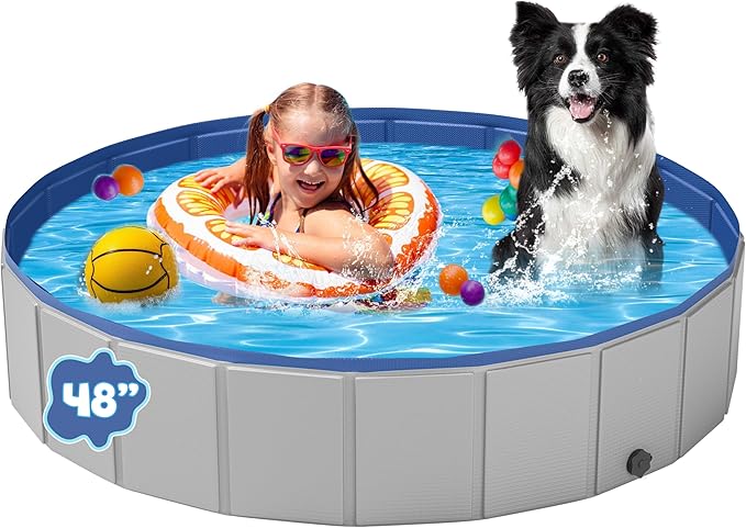 Dog Pool for Large Dogs, Foldable Plastic Pool for Dogs Slip-Resistant (47.2&