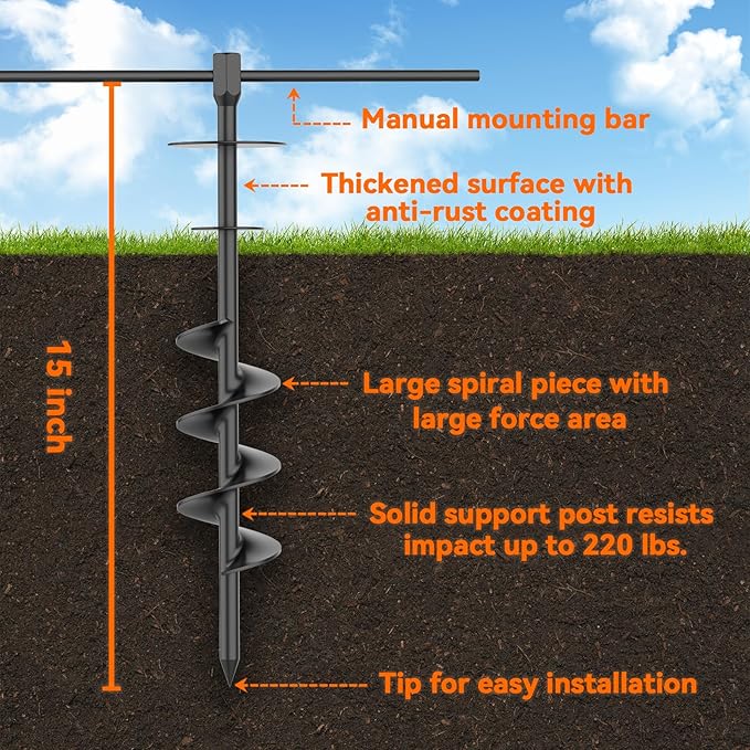 Heavy Duty 30FT Dog Tie Out Cable and Stake,360°Swivel Screw in Spike Auger Ground Stake Anchors for Large Medium Medium up to 220 lbs,Dog Outside Lead Cable for Yard, Lawn Beach, Camping