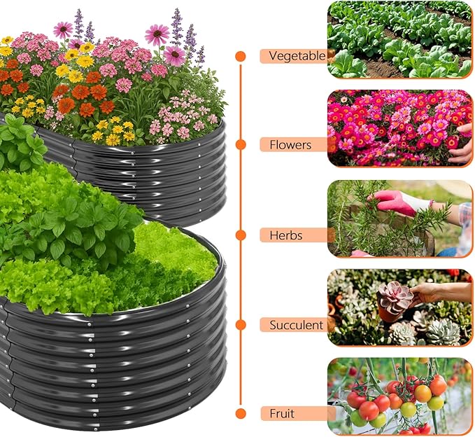 VINGLI Galvanized Raised Garden Beds Outdoor, 6x3x2 Ft, 8x4x2 Ft Lager Metal Planter Raised Beds for Planting Vegetables Flowers Herb (8 * 4 * 2(Oval))