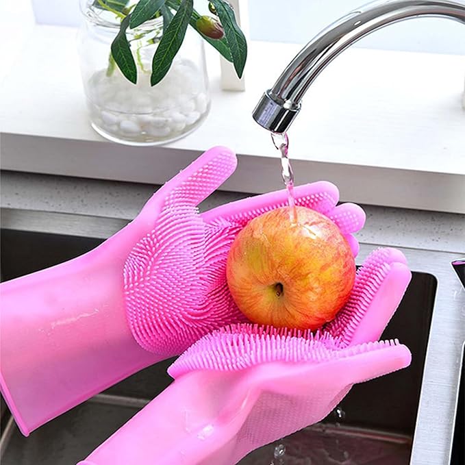Pet Grooming Gloves,Heat-Resistant Silicone Gloves with High-Density Teeth for Enhanced Massaging and Bathing of Dogs and Cats (Pink, 2 Pair)