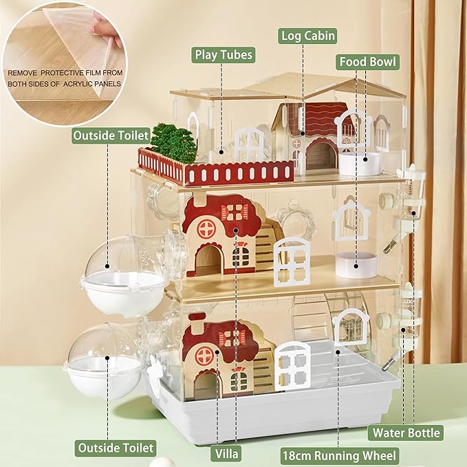 17 in 1 Clear Acrylic Hamster Cage with All Accessories,13.5&