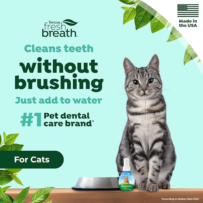 TropiClean Fresh Breath Drops for Cats Travel Size | Cat Mouthwash | Water Additive For Cats | Kitten Bad Breath Water Additive | Made in the USA | 2.2 oz.