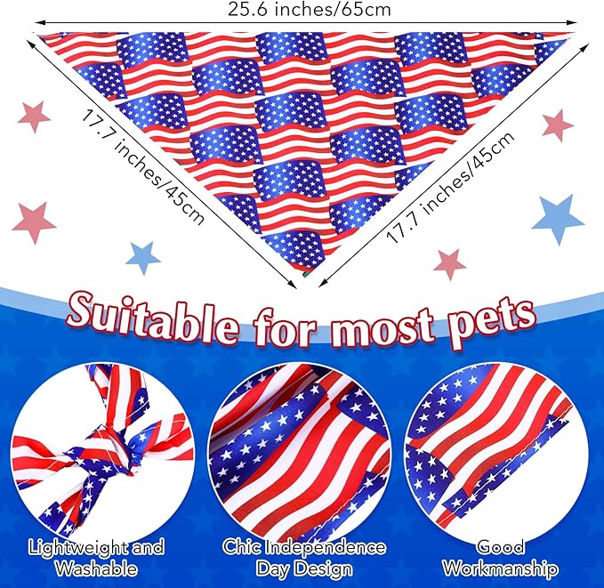 Abbylike 200 Pcs Patriotic Dog Bandanas Bulk Labor Day Bandanas for Dogs Triangle Kerchief Scarf Set for Puppy Small Medium Large Workers&