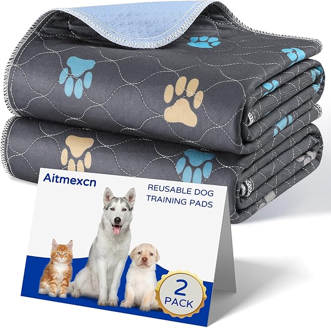 Aitmexcn Washable Dog Pee Pad, 2PCS 100% Waterproof Whelping Training Mat for Puppy/Senior, Fast Drying Reusable Pads for Indoor, Outdoor and Car Travel - 36&