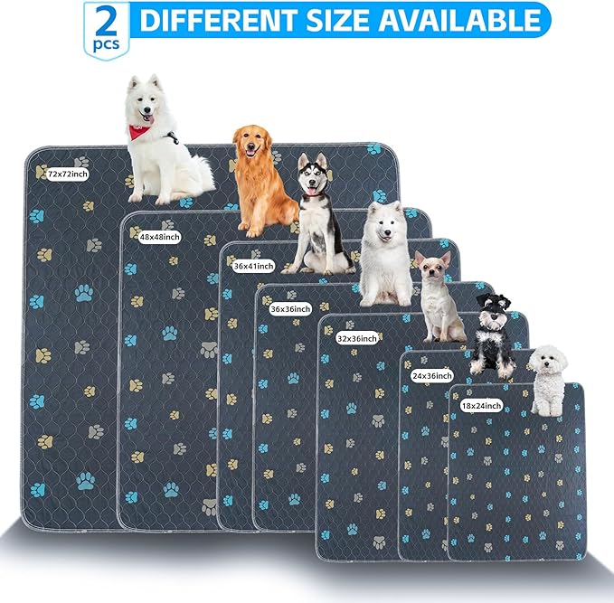 Aitmexcn Washable Puppy Dog Pee Pad, 100% Waterproof Whelping Training Mat for Puppy/Senior Dog, Fast Drying Reusable Puppy Pads for Indoor, Outdoor and Car Travel- 72&