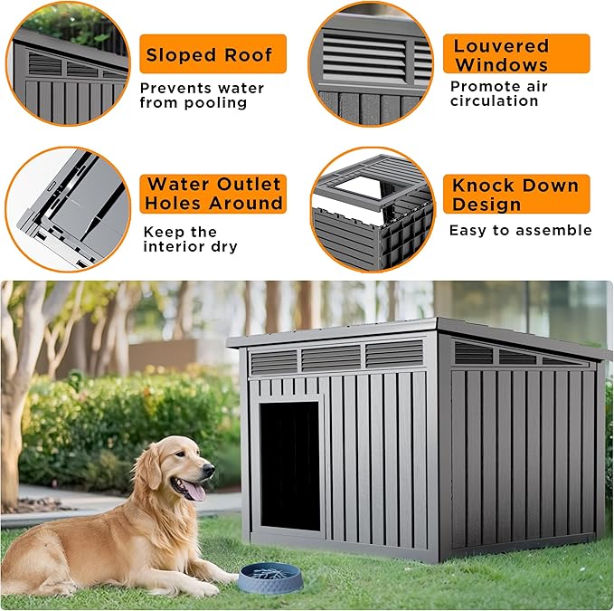 DRATO Dog House for Both Indoor and Outdoor with Weatherproof Roof Removable Floors for Medium to Large Dogs Interior Space (Gray, Medium(32.2 * 25.12 * 24.13&