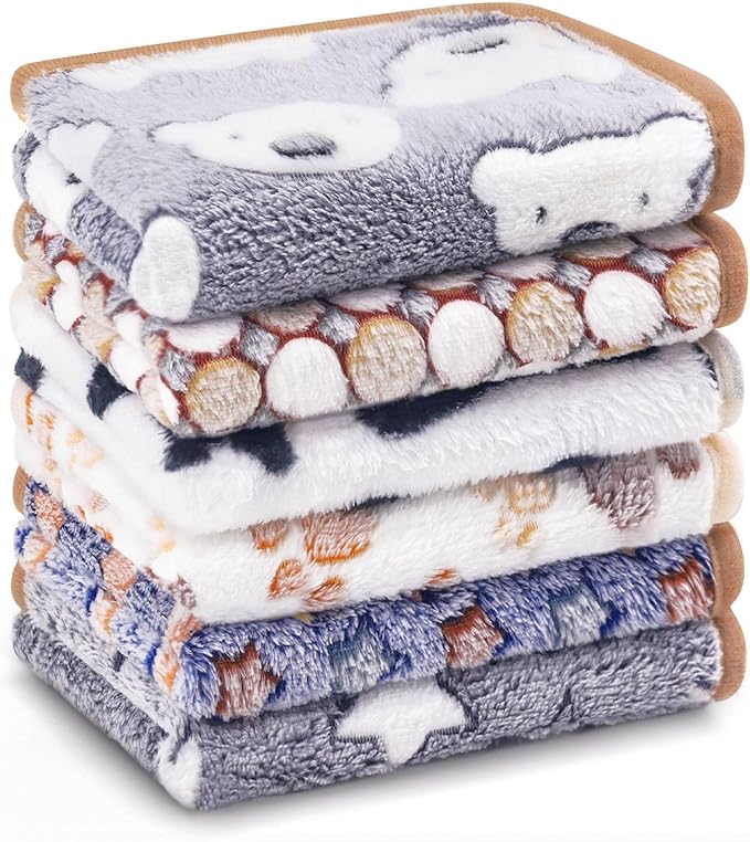 6 Pcs Guinea Pig Bedding Cage Liners Small Animal Flannel Blankets Sleep Mat Absorbent Reusable Pet Pee Bedding Pad Cover for Hamster Ferret Chinchilla Rabbit Hedgehog (16 x 24 Inch, Multi)