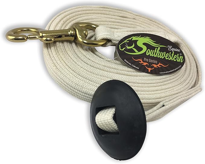 Southwestern Equine Lunge Line for Horses Cotton Horse Lunge Line with Bolt Snap & Rubber Stop (White, 24&