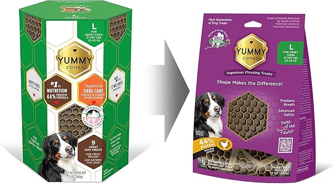 Dog Dental Treats – Vet VOHC Approved – Delicious Chicken Protein – Removes Tartar with Cleaning Comb Shape – Dental Dog Treats for Large Dogs (12oz, 9 Count)