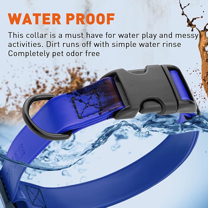 Dogline Biothane Waterproof Dog Collar with Quick Release Buckle Strong Coated Nylon Webbing with Odor- Proof for Easy Care Easy to Clean Fits Small Medium or Large Dogs, Royal Blue 3/4" W 12-19" L