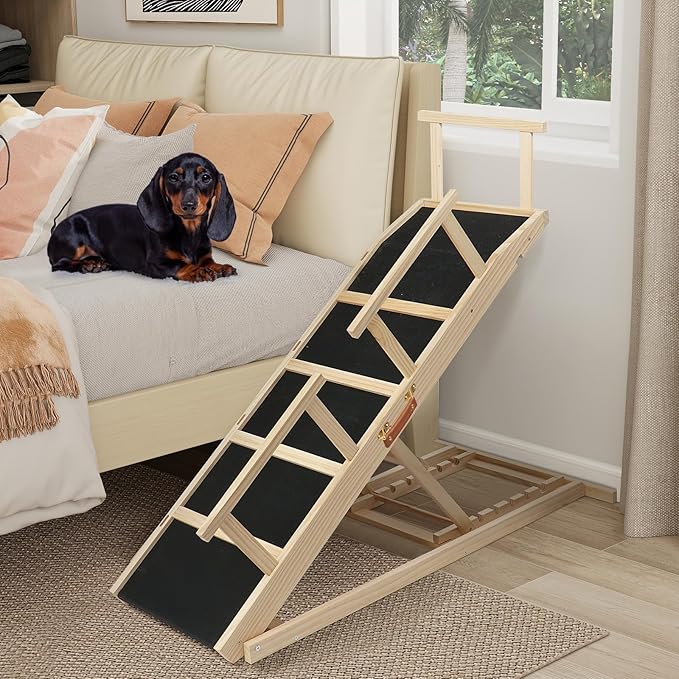 Dog Ramp for Bed PANTAZO Adjustable Ramps for Small Dogs to Get on Bed, Up to 28.5 Inches, 48&