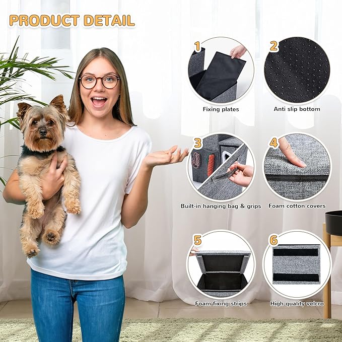 Bilibrara Dog Stairs for Small Dogs, Foldable Pet Steps for High Bed, Non-Slip 3-Step Cat Stairs with Storage, Condo and Fluffy Ball, Small Dog Indoor Ramp for Couch Window, 16&