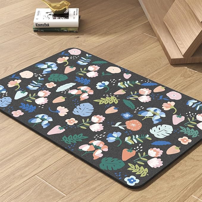 Pet Feeding Mat-Absorbent Dog Mat for Food and Water Bowl-No Stains Quick Dry Water Dispenser Mat-Dog Accessories Pet Supplies-Bowl for Messy Drinkers(DARKFLOWERS,17"x34"