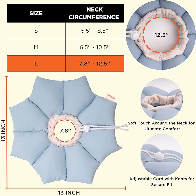 Puffy Crew Soft Cat Cone Collar, Adjustable Waterproof Recovery Collar, Lightweight Elizabethan e Collar for Cats of All Breeds (Blue, Large, Neck Circumference 7.8&