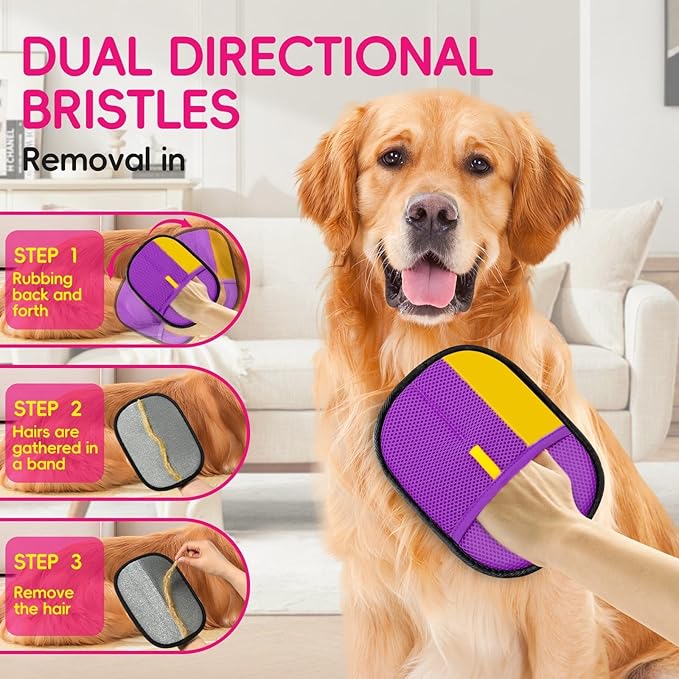Upgraded pet Hair Removal Gloves, Reusable pet Hair Removal Gloves, Powerful cat and Dog Hair Removal, Suitable for ClothesăSofasăCarpetsăcar Seats etc. (2PCS Purple)