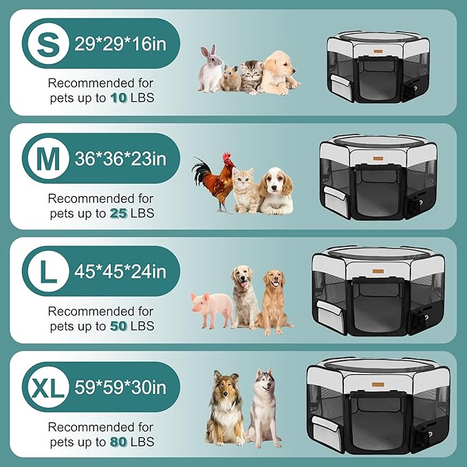 Dog Playpen, Portable Pet Play Pen for Cat, Puppies, Rabbits, Chickens, Foldable Large-Capacity Pet Tent for Indoor/Outdoor Travel Camping (Size XL Without Carry Bag)