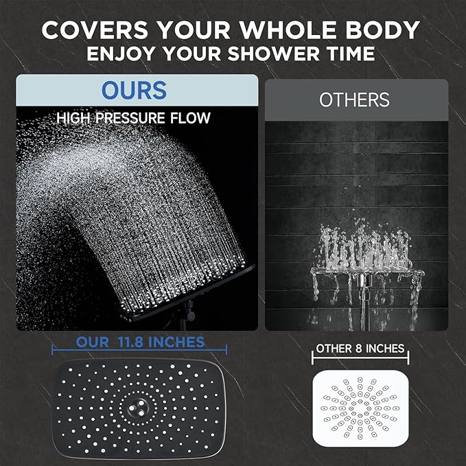 Veken Wide Rain Shower Head with 6 Modes Handheld Water Spray,High Pressure Showerhead Combo with Arm for Bathroom Accessories,Home Decor Adjustable Dual Shower with Anti-Clog Nozzles,Matte Black