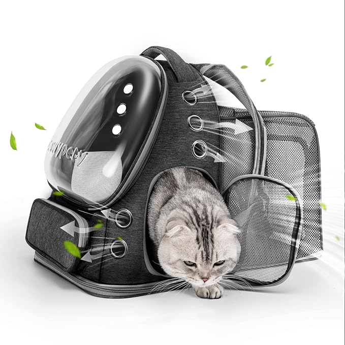 Expandable Cat Backpack,Cat Bubble Backpack Carrier for Carrying Cats, Pets and Small Dogs,Airline-Approved,Designed for Travel, Hiking, Walking,Car (Black