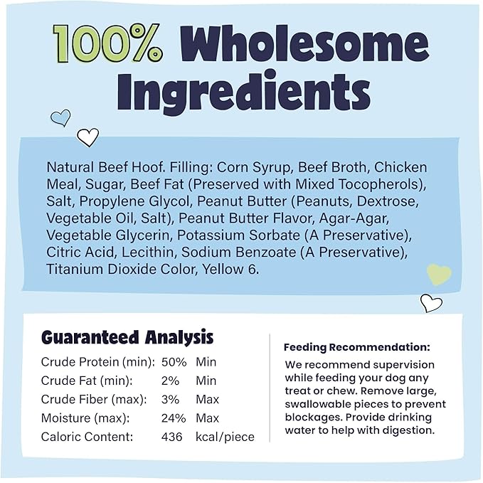 Pawstruck Peanut Butter Filled Cow Hooves for Dogs β Made in USA, Long-Lasting Dental Treats and Chews β Beef Hoof β 5 Count β Packaging May Vary