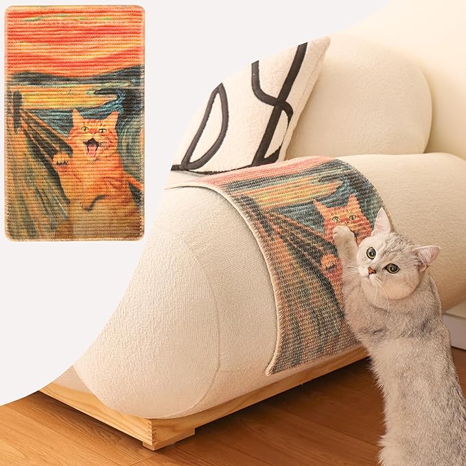 Sisal Cat Scratcher Post Mat (Use on Wall, Couch and Carpet), Durable and Shedding-Resistant Cat Scratching Surface - 21.7x13 inch with Adhesives and Twist Pins (Scream)