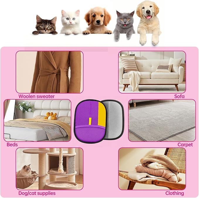 Upgraded pet Hair Removal Gloves, Reusable pet Hair Removal Gloves, Powerful cat and Dog Hair Removal, Suitable for ClothesăSofasăCarpetsăcar Seats etc. (2PCS Purple)