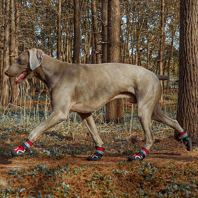 Dog Shoes for Large Dogs, Medium Dog Boots & Paw Protectors for Hardwood Floors, Outdoor Dog Booties for Hot Pavement Winter Snow Hiking, Waterproof Dog Shoes with Reflective (Red, 6