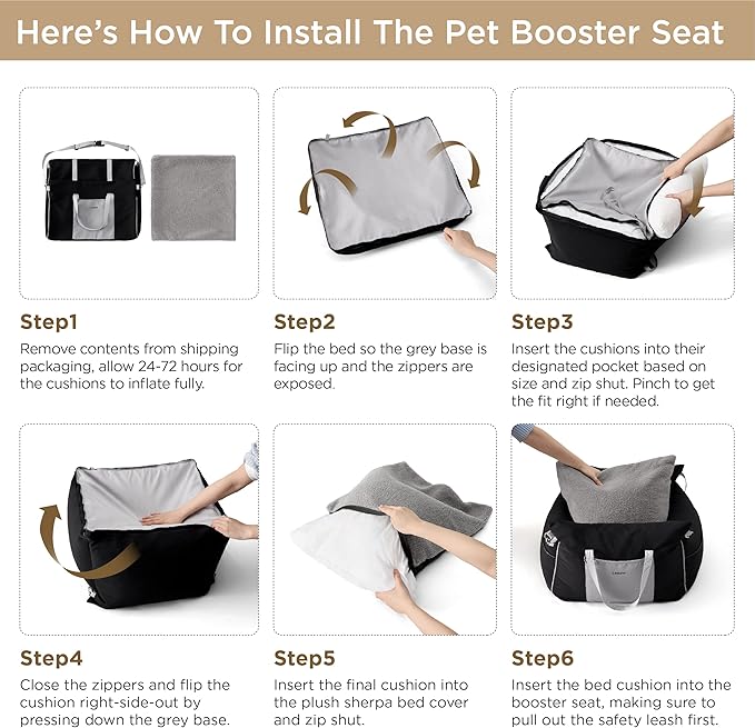 Lesure Small Dog Car Seat for Small Dogs - Waterproof Dog Booster Car Seat with Storage Pockets, Clip-On Safety Leash and Thickened Memory Foam Filling, Pet Carseat Puppy Travel Carrier Bed, Black