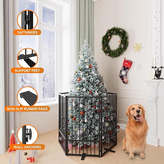 Full Metal Freestanding Dog Gate with Door, 36&