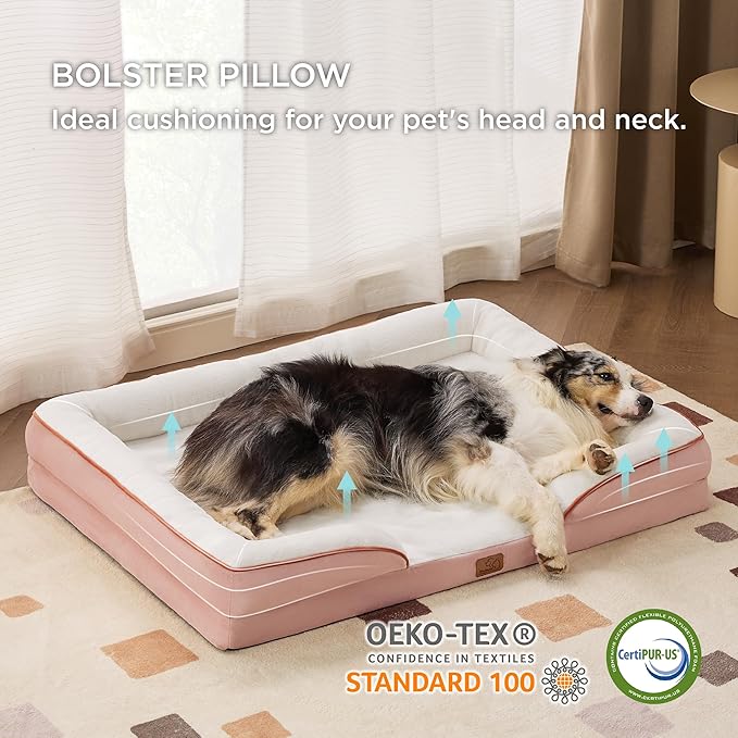 Bedsure XL Plus Orthopedic Dog Bed for Extra Large Dogs - Washable XLarge Dog Cat Bed Waterproof, Comfort Dogs Couch Sofa with Washable Removable Cover, Pet Bed with Nonskid Bottom, Pink, 48"