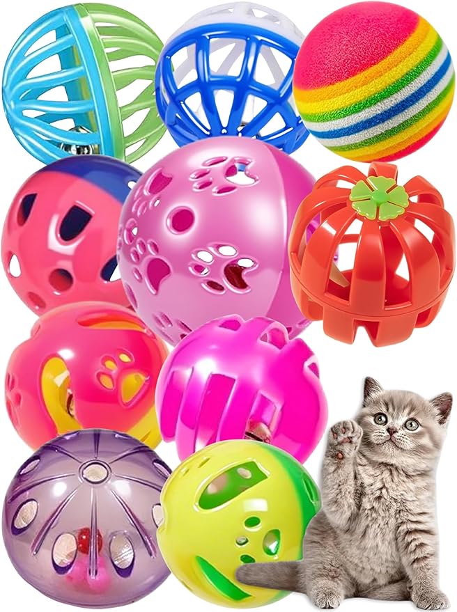 10-Pack Colorful Cat Toy Balls with Bells for Indoor Cats and Kittens (1.5&