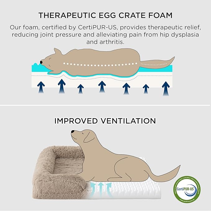 Bedsure Orthopedic Dog Beds for Small Dogs - Washable Small Dog Cat Bed Waterproof, Comfort Pet Couch Sofa with Washable Removable Cover, Pets Bed with Nonskid Bottom, Long Faux Fur-Misty Grey, 24"