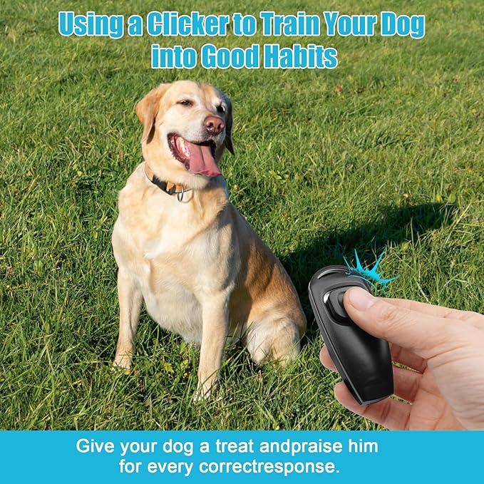 2-in-1 Dog Training Clicker Whistle for Training and Recall, Pet Training Accessories for Puppy, Cats, Horses & Small Animals - 2 Pack with Lanyard, Reward and Train Your Pets Efficiently