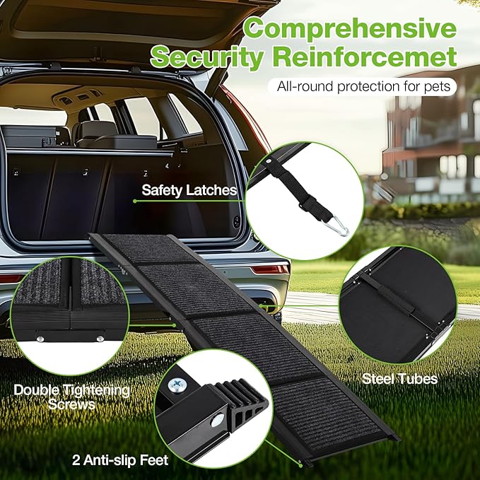 Dog Ramp for Car,63" x 17" Wide Folding Pet Ramp Dog Ramps for Medium & Large Dogs with Non-Slip Rug Surface ,Portable Dog Car Ramp for SUV Car & Truck, Outdoor Dog Ramp Up to 250 LBS