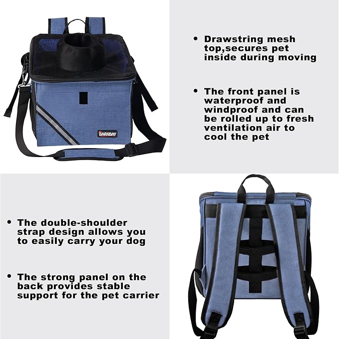 Pet Carrier Bicycle Basket Bag Pet Carrier/Booster Backpack for Dogs and Cats with Big Side Pockets,Comfy & Padded Shoulder Strap,Travel with Your Pet Safety(Classic Blue)