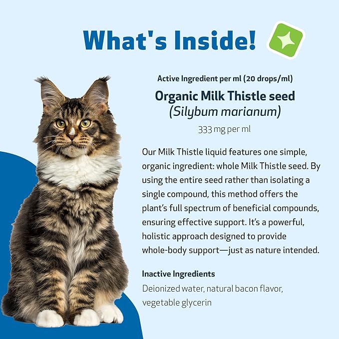 Milk Thistle for Cats - Milk Thistle Liver Detox Support, Organic Herb - Pet Wellbeing Vet-Formulated Holistic Supplement - 2oz (59 ml)