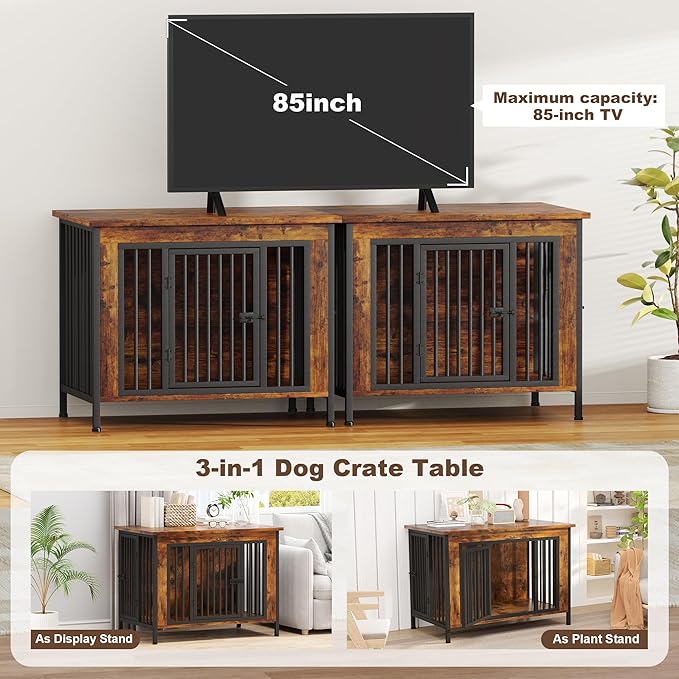 EasyCom 39.96" XL Wooden Large Dog Crate Furniture for Medium and Large Breed, Chew-Resistant Dog Kennel Furniture Indoor with 2 Doors and 3.94" Raised Feet, as TV Stand, End Table, Crate Table