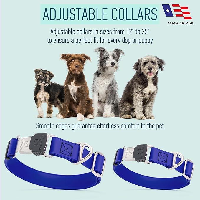 Dogline Biothane Waterproof Dog Collar with Herm Sprenger Black Stainless Steel Quick Release Buckle – Heavy Duty Tactical Durable Collar for Dogs – Comfortable and Safe Pet Collar, W 3/4" L 12-19"