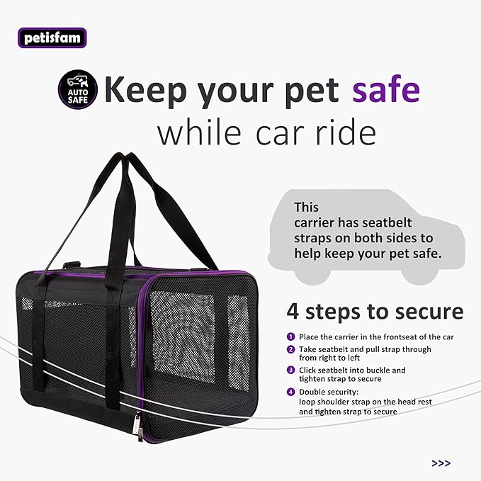 petisfam Soft Pet Carrier for Large and Medium Cats, 2 Kitties, Small Dogs. Easy to Get Cat in, Great for Cats That Don&