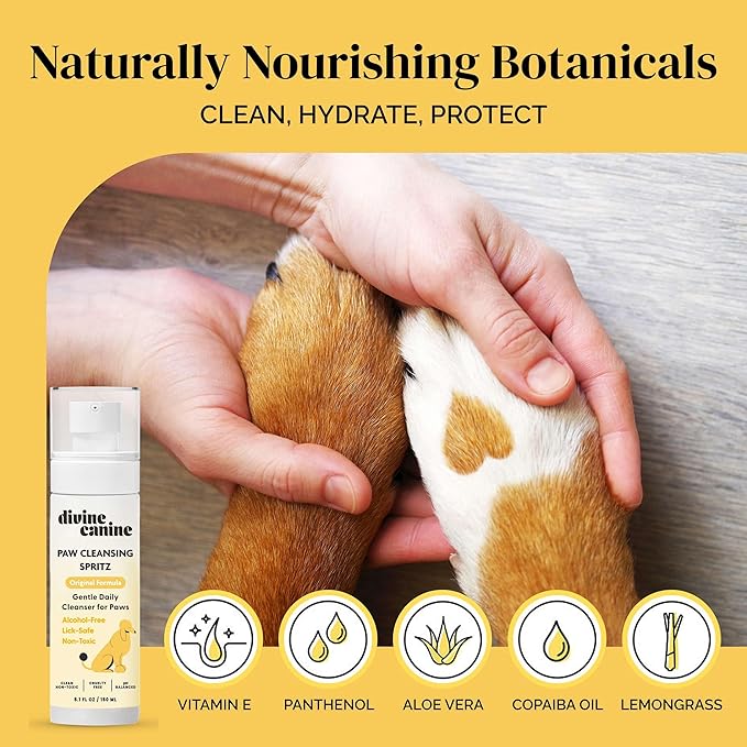 Dog Paw Cleaner - 5.1 Fl Oz of Alcohol Free Paw Cleansing Spray - Made with Aloe, Copaiba Oil, and Lemongrass Oil to Nourish and Clean Paws - Made in The USA