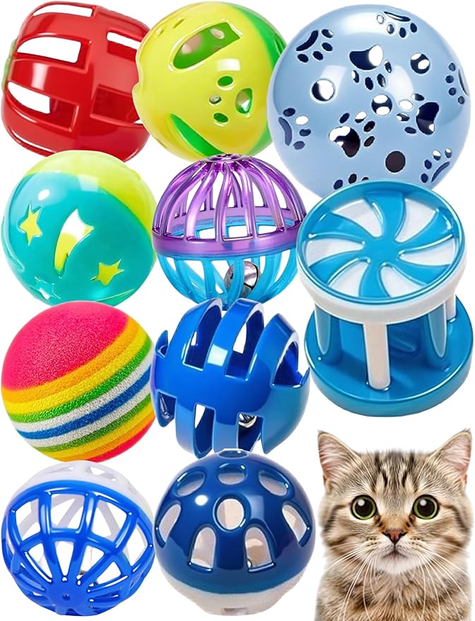 10-Pack Cat Toy Balls with Bell for All Cats, Playtime Paradise (1.5&
