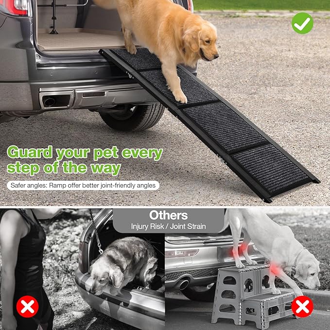 Dog Ramp for Car,63" x 17" Wide Folding Pet Ramp Dog Ramps for Medium & Large Dogs with Non-Slip Rug Surface ,Portable Dog Car Ramp for SUV Car & Truck, Outdoor Dog Ramp Up to 250 LBS