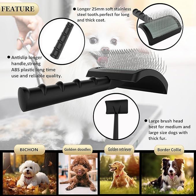 Dog Slicker Brush for Poodles,Doodles,Goldendoodles Grooming Fluffy Shedding Tangles Mats Knots Easy and Quick Best Dog Slicker Brush for Long Thick Curly Coat Labradoodles Dematting.25mm(1&