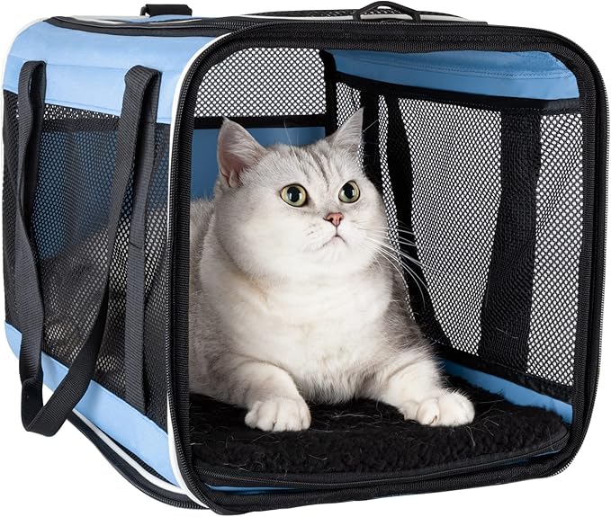 petisfam Soft Pet Carrier for Large and Medium Cats, 2 Kitties, Small Dogs. Easy to Get Cat in, Great for Cats That Don&