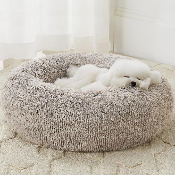 WNPETHOME Calming Dog Beds for Large Dogs, Anti-Anxiety Donut Large pet Bed, Fluffy Faux Fur Plush Dog Bed,Warming Cozy Soft Round Lagre Pet Beds for Jumbo Dogs, Cat Cuddler Cushion Pad